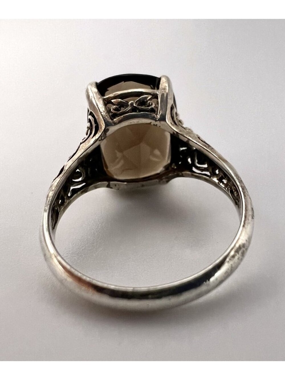 Vintage Designer CNA Ornate Sterling Silver & Smoky Quartz Ring Size 9 - Picture 7 of 10